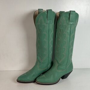 Vintage Chris Romero Tall Cowgirl Boots | Sea Foam Green | 6 M